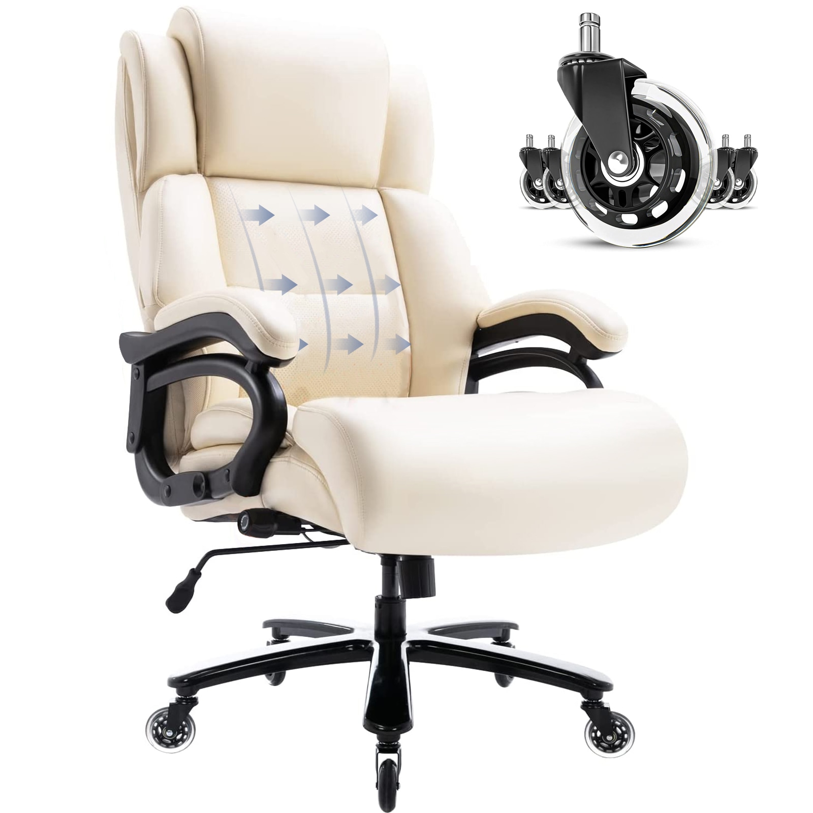 Big And Tall 400lbs Office Chair - Adjustable Lumbar Support Heavy Duty Metal Base Quiet Rubber Wheels High Back Large Executive Computer Desk Swivel Chair, Ergonomic Design For Back Pain, Beige_voghion.com